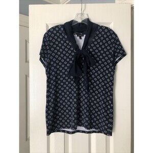 Vintage Talbots Women’s Sz medium T-shirt Navy Bow‎ Nautical Coastal 90s Preppy